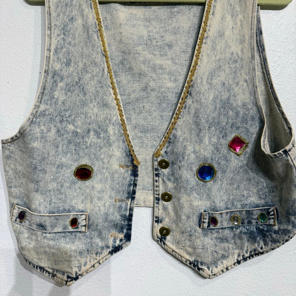 Centz Blue Acid Wash Embellished Vintage Denim Vest Sz M - Picture 4 of 11